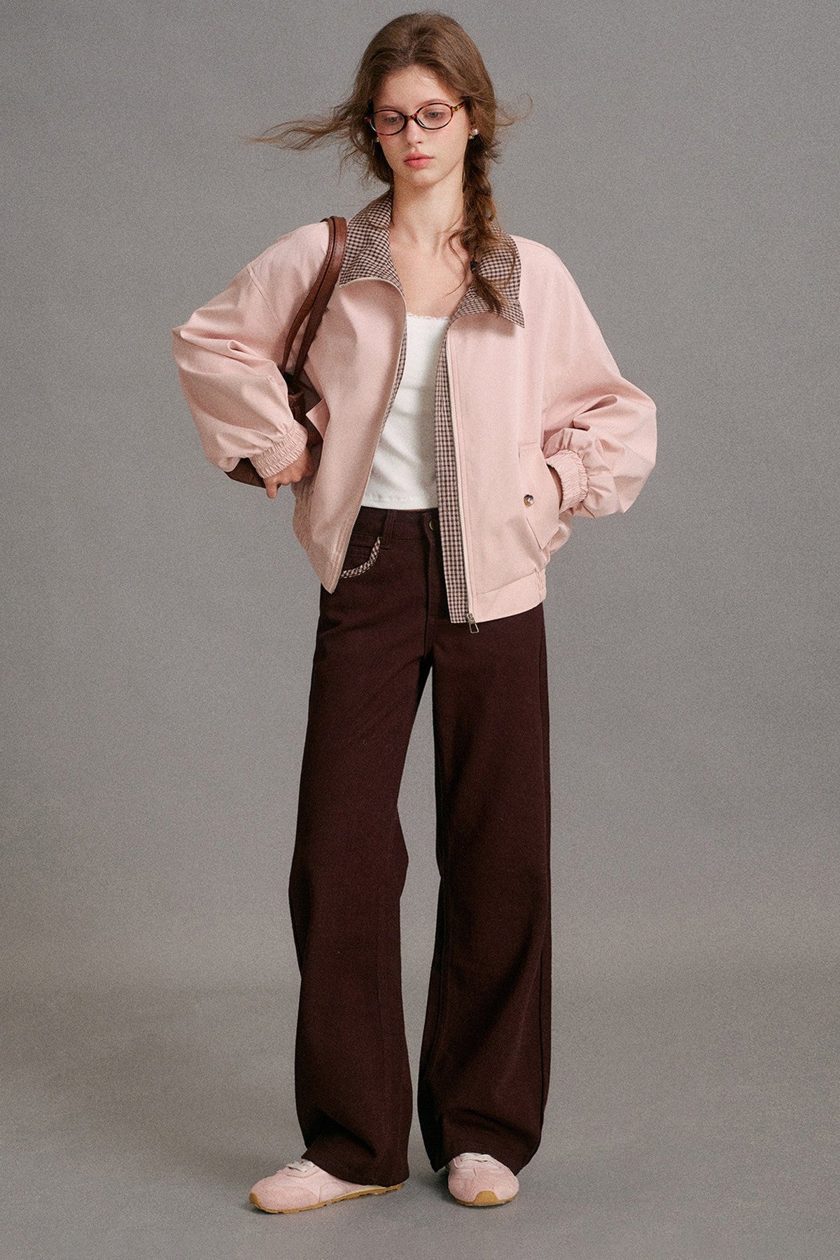 Mid-Waist Straight-Leg Plaid Bow Jeans