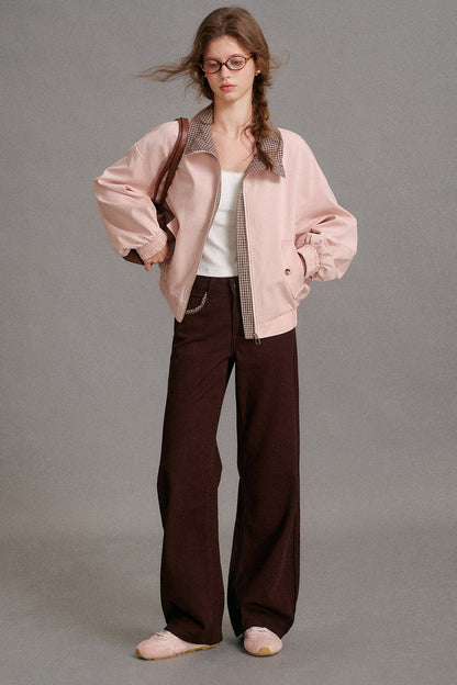 Mid-Waist Straight-Leg Plaid Bow Jeans