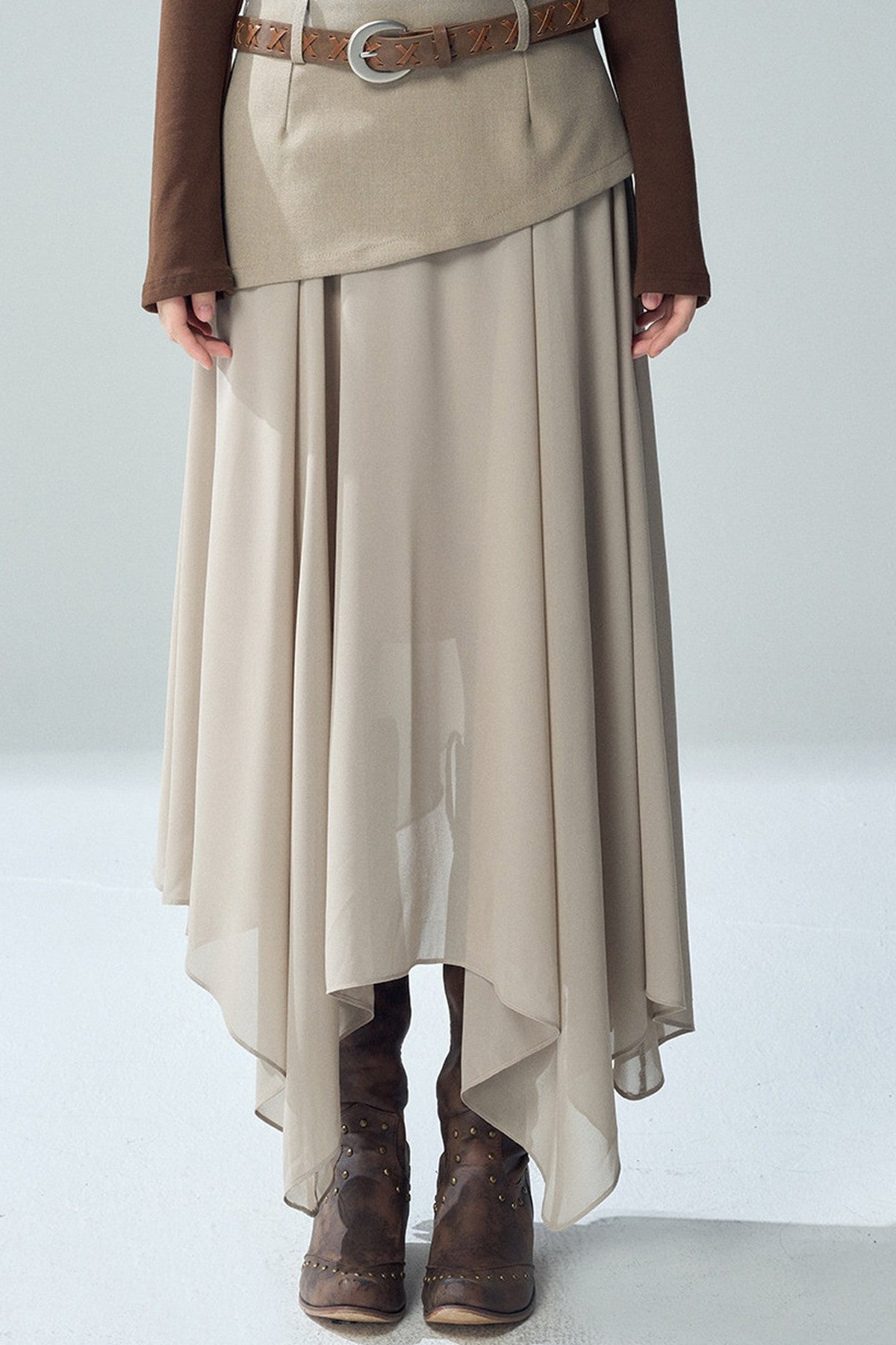 Khaki Irregular Tulle Skirt