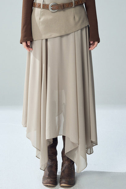 Khaki Irregular Tulle Skirt