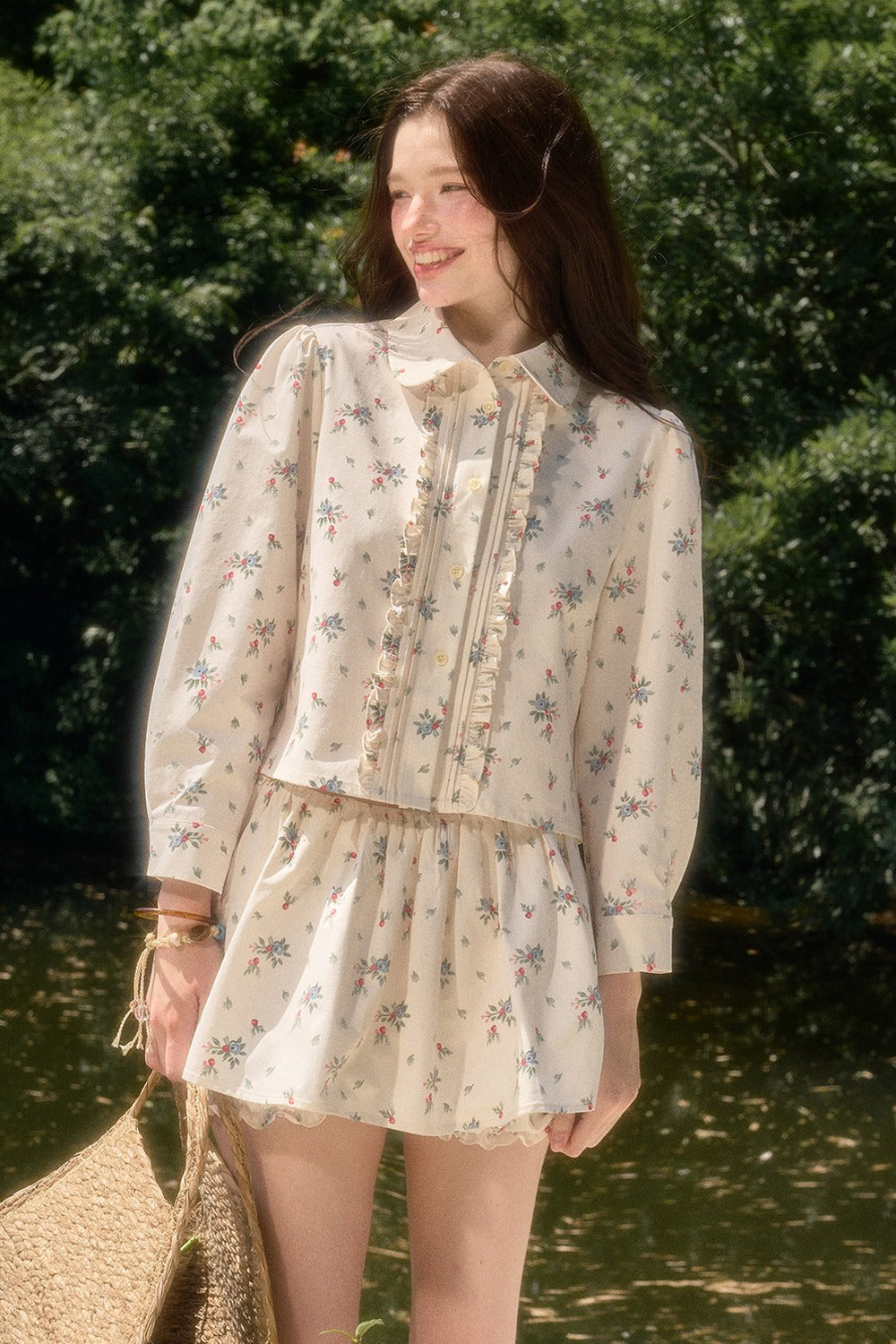 Floral Shirt and Skirt Set-Up