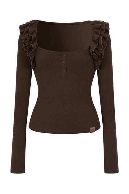 Top in maglia plissettato color caramello