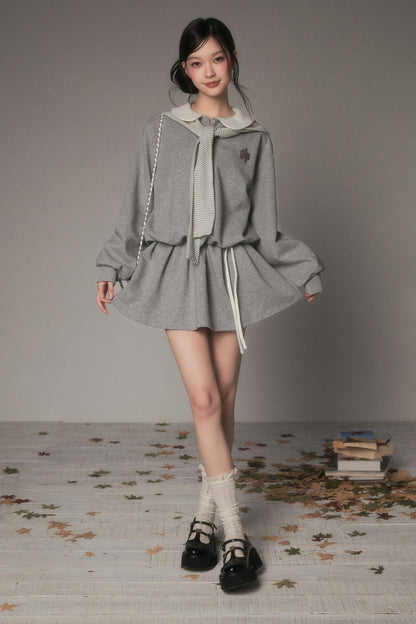 Layered-Look Long-Sleeved Sweatshirt Dress