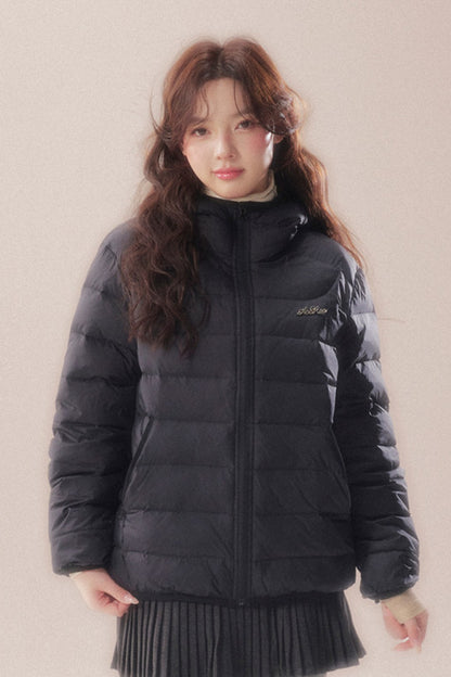 Hooded Logo Ribbed Down Jacket