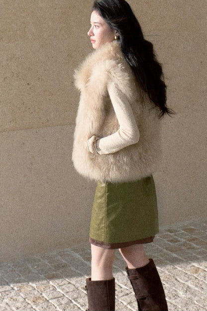 Short Fluffy V-Open Front Fur Vest
