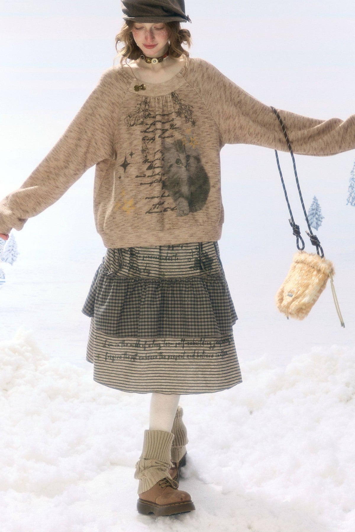 Plaid Letter Print Skirt