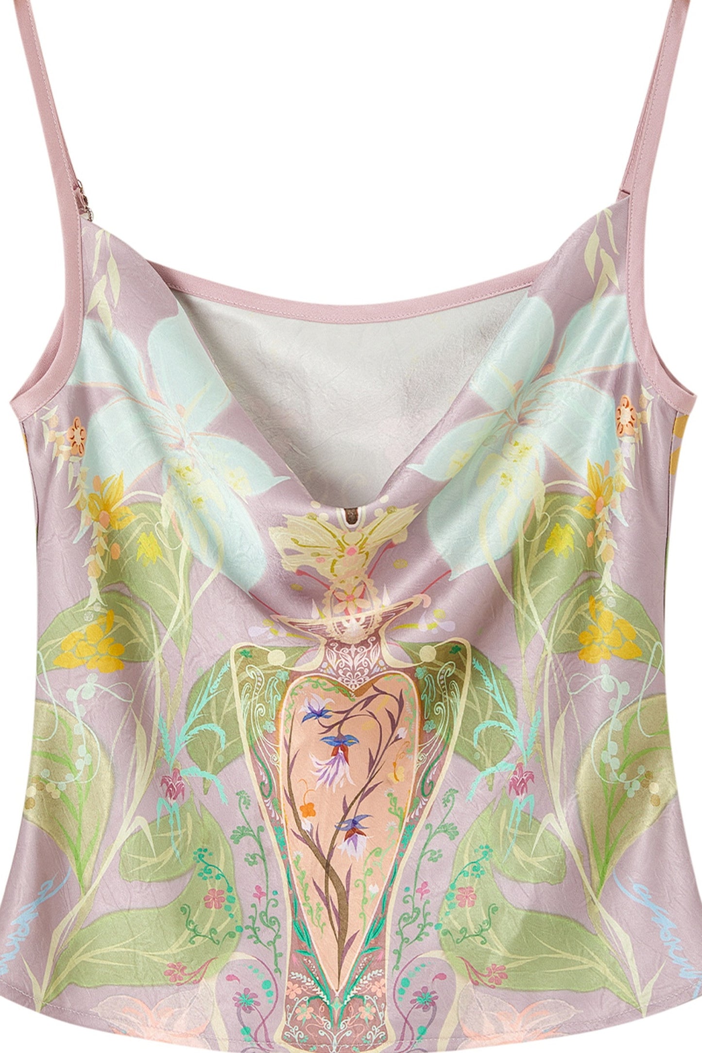 Printed Satin Bias Cut Cowl Neck Camisole