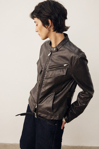 Blackcurrant Slim Leather Jacket