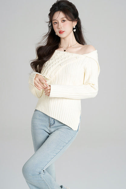 Off-Shoulder Knit Top and Skirt Set-Up