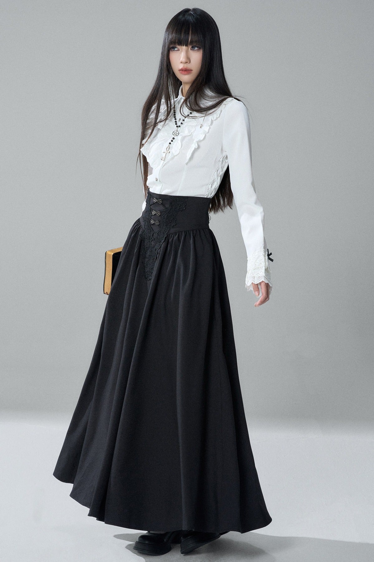 Gothic Black Skirt and White Shirt Set-Up