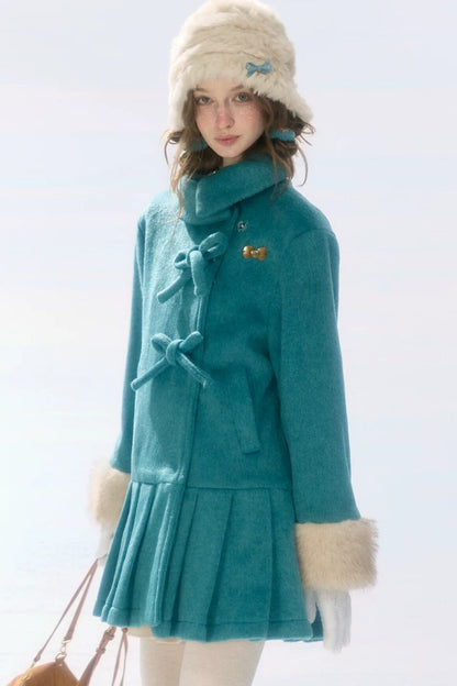 Peacock Green Lapel Pleated Woolen Jacket