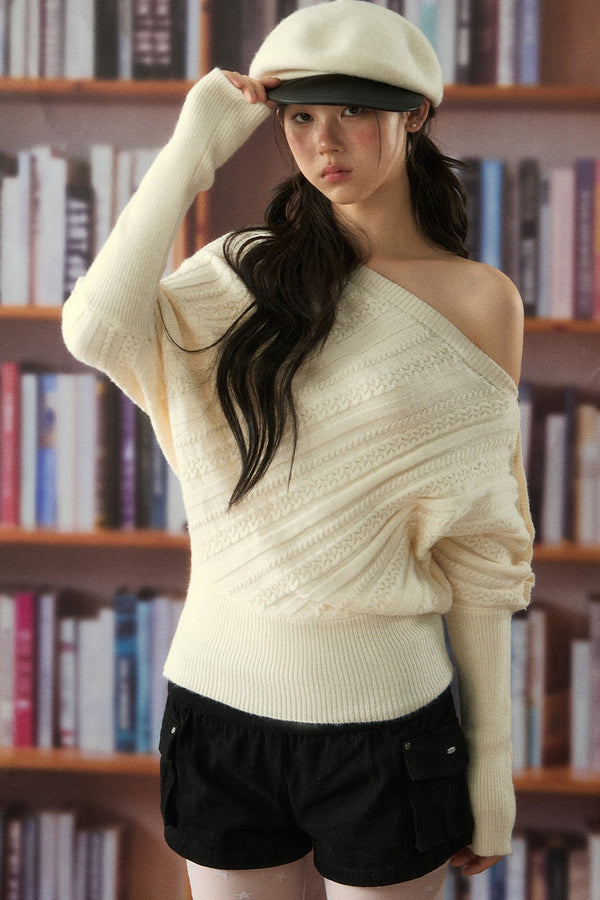 One-Shoulder Twisted Knit Top and Pants Set-Up
