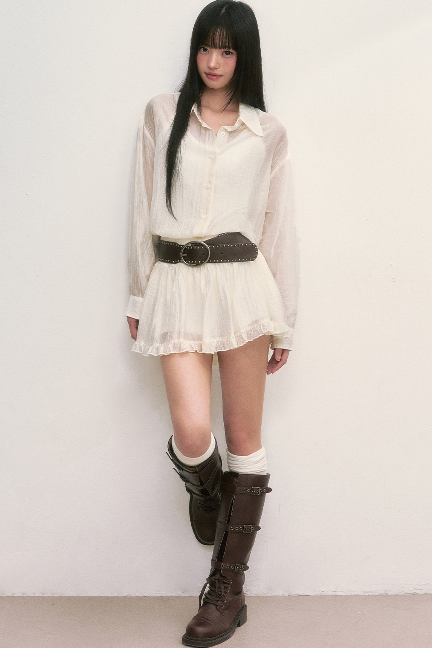 White Ruffle A-Line Skirt
