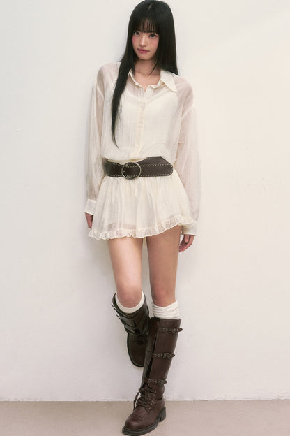 White Ruffle A-Line Skirt