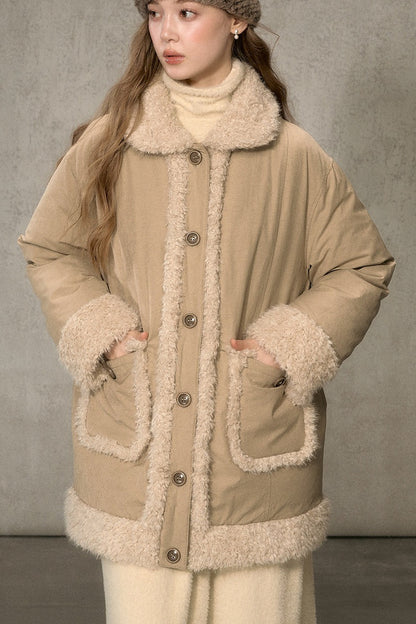 Long Plush Collar Down Jacket