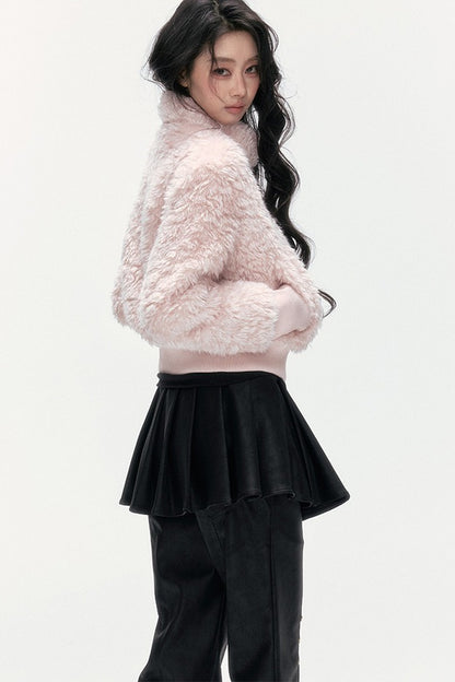 Pink Faux Lamb Wool Jacket and Pants Set-Up