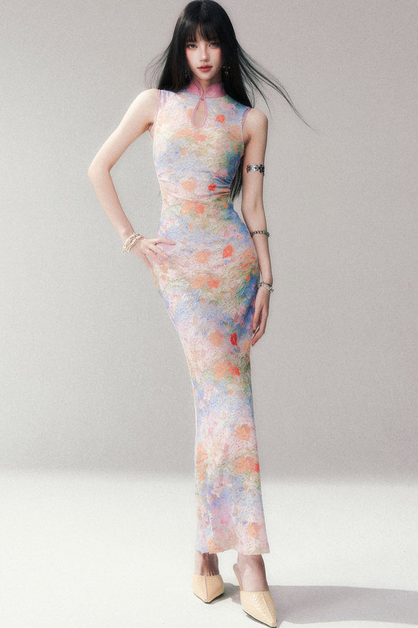 Stretch Lace Sleeveless Cheongsam Dress