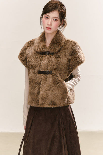 Gilet sans manches en fausse fourrure marron
