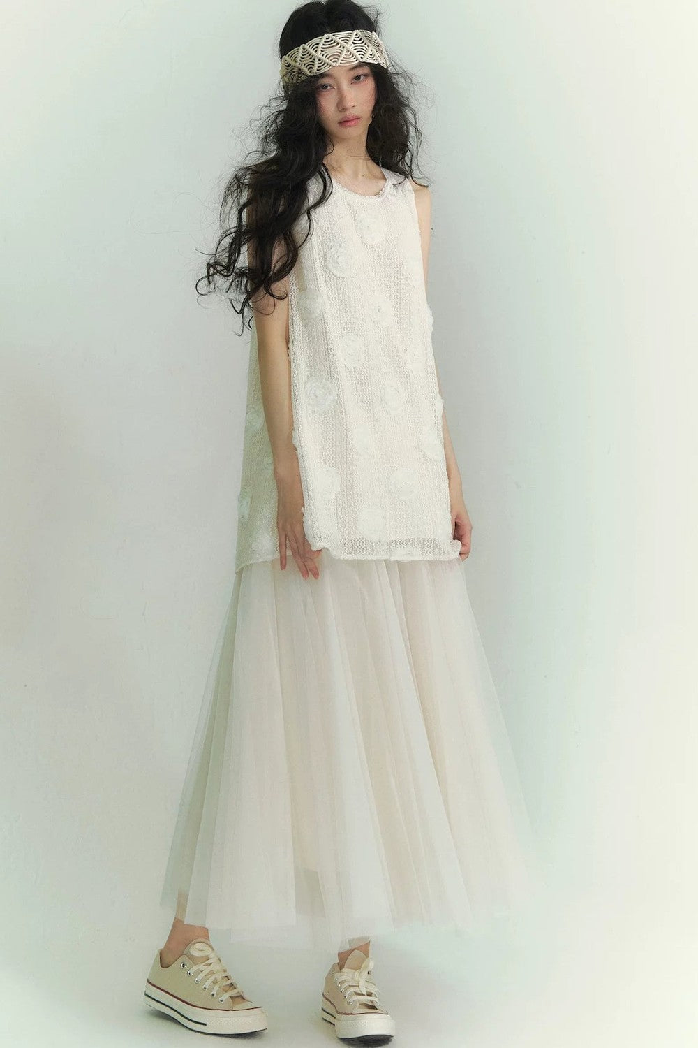Floral Lace-Up Vest Dress