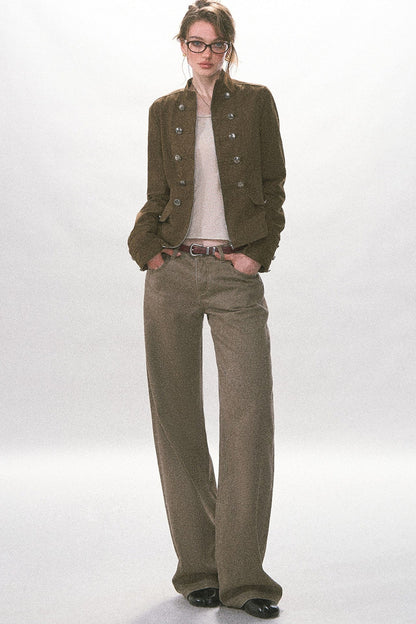 Pantalon rétro à jambes larges en sergé délavé