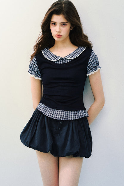 Navy Blue Pleated Skirt