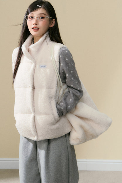 Plush Stand Collar Vest and Trousers Set-Up