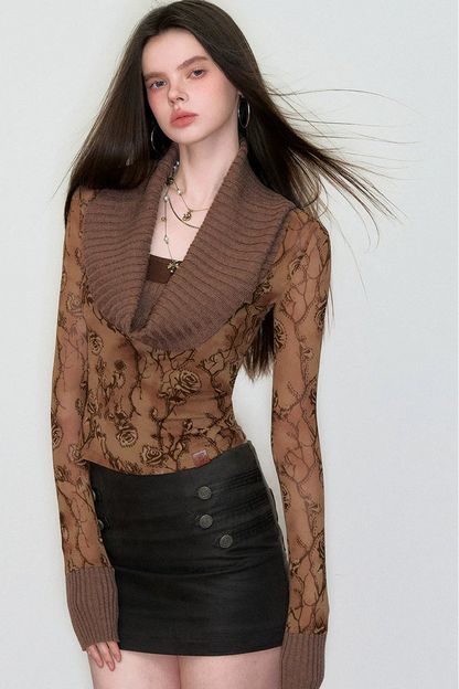 Off-Shoulder Rose Knit Top