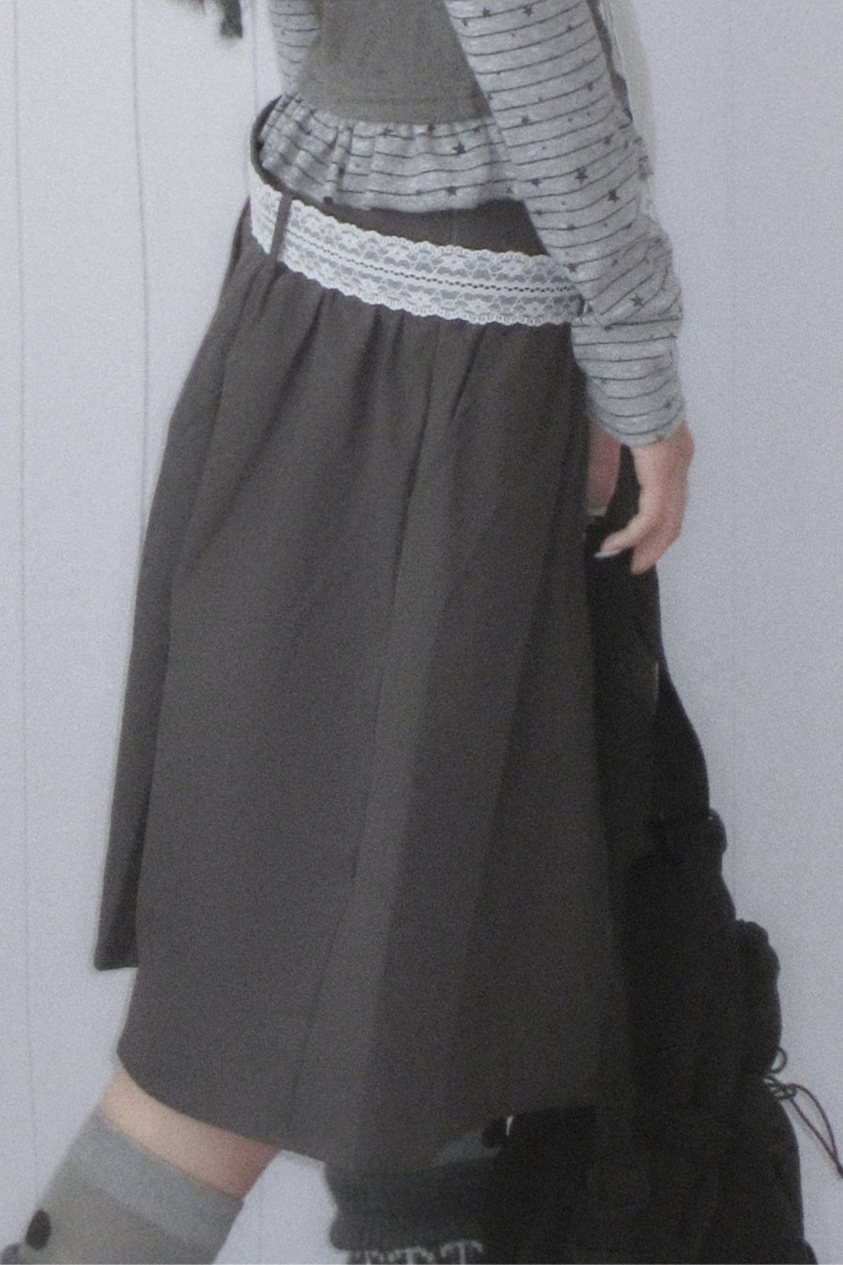 Gray A-Line Mid-Length Umbrella Skirt