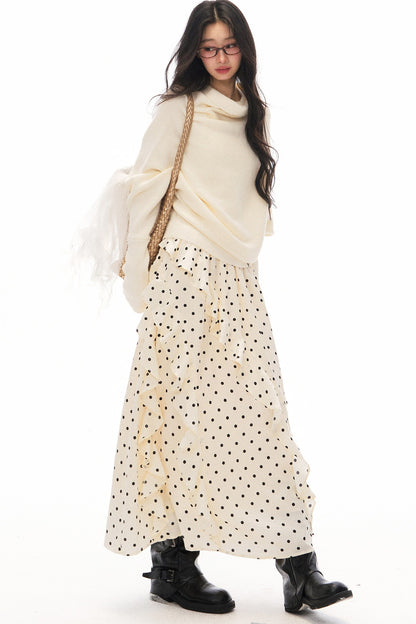 Batwing Knit Top and Polka Long Skirt Set-Up