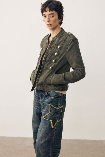 Retro Washed Double-Breasted Jacket