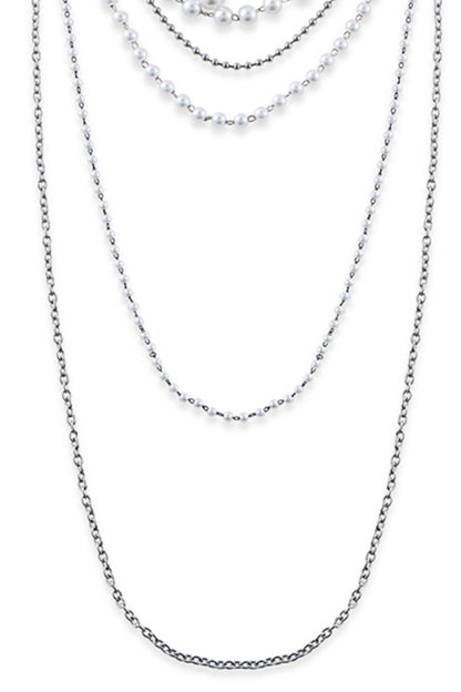 Choker a catena multistrato con fiore e perla rimovibili