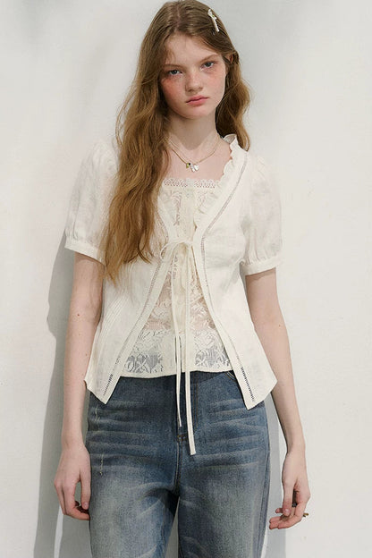 Plaid Lace Vintage Blouse