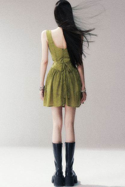 Moss Green Sleeveless Lace Dress
