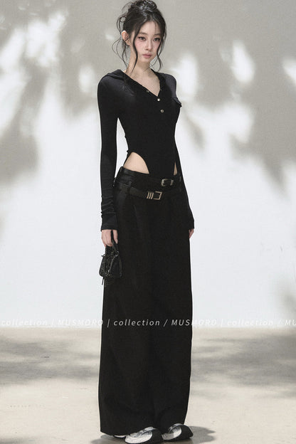 Brushed Ribbed Hooded Cutout Top