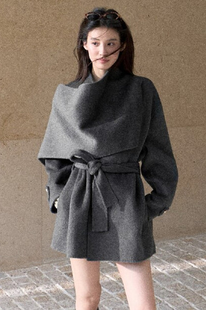 Double-Sided Wool Scarf Collar Coat