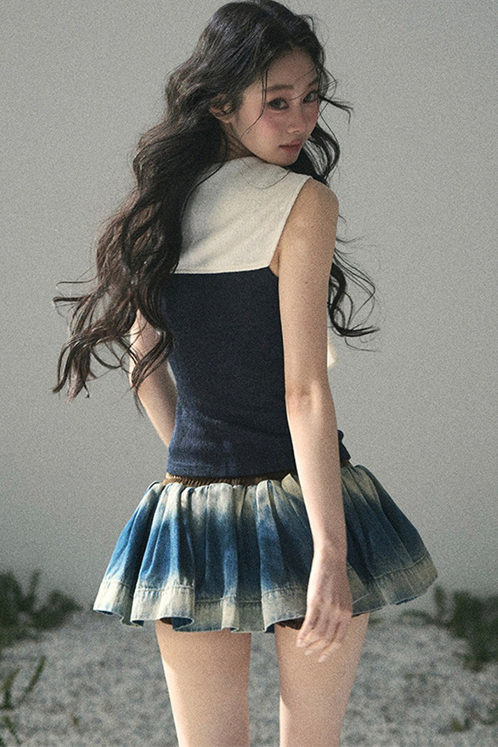 Gradient Denim A-Line Skirt