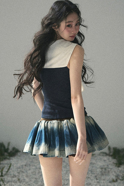 Gradient Denim A-Line Skirt