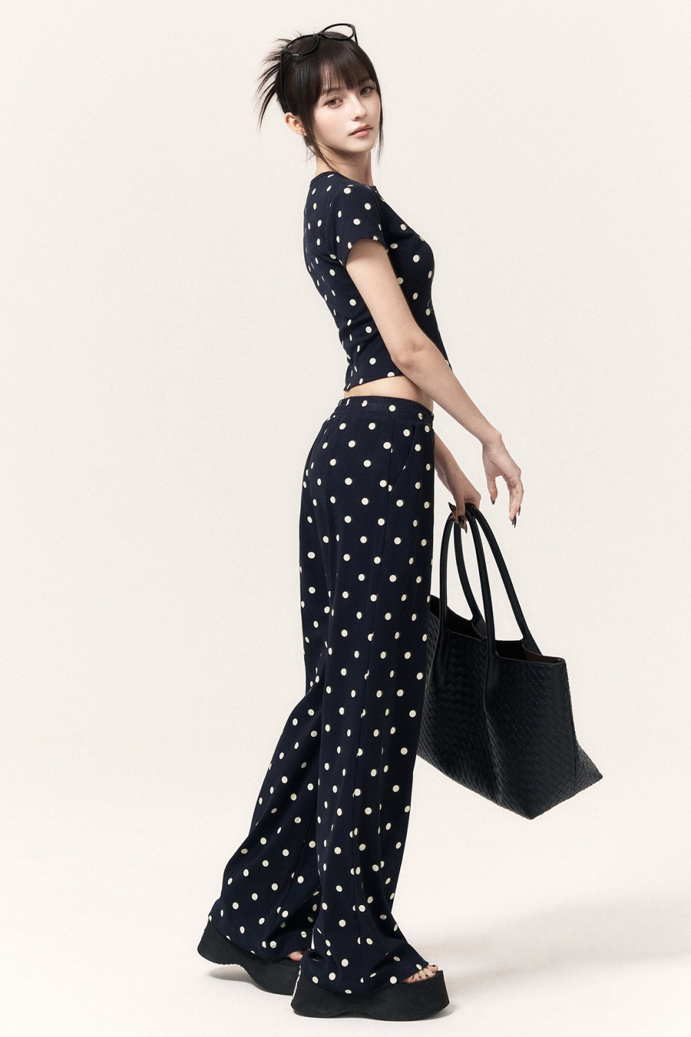 Polka Dot Cat Print Top Bodycon Skirt Pants Set-Up