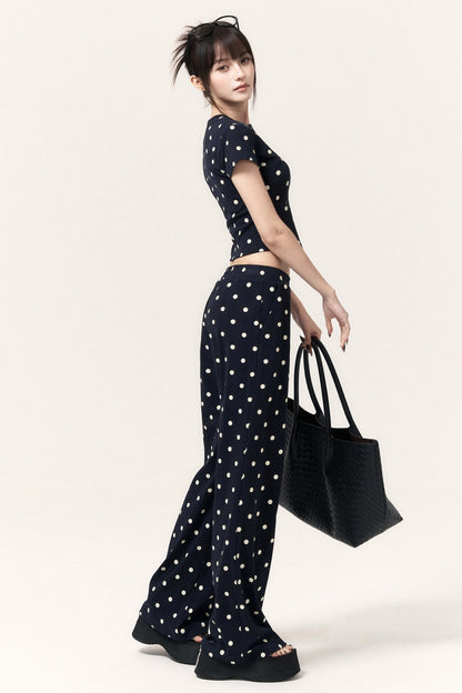 Polka Dot Cat Print Top Bodycon Skirt Pants Set-Up