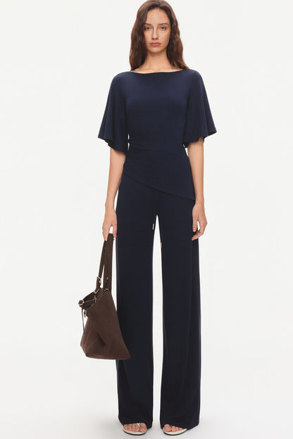 Ruched Modal Cotton Top and Wide-Leg Pants Set-Up