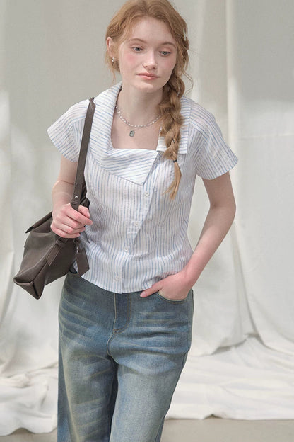Square-Neck Plaid Blouse