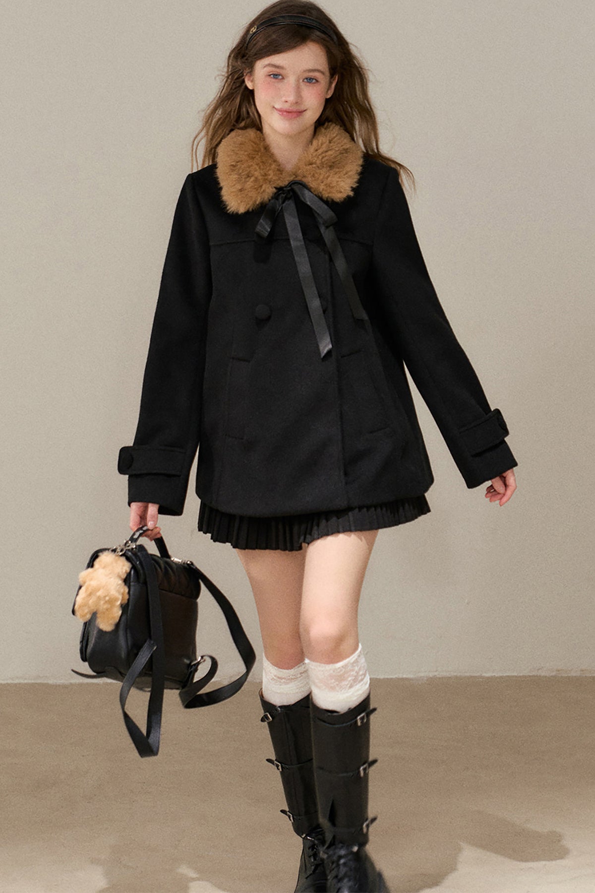 Black Double-Breasted Woolen Jacket