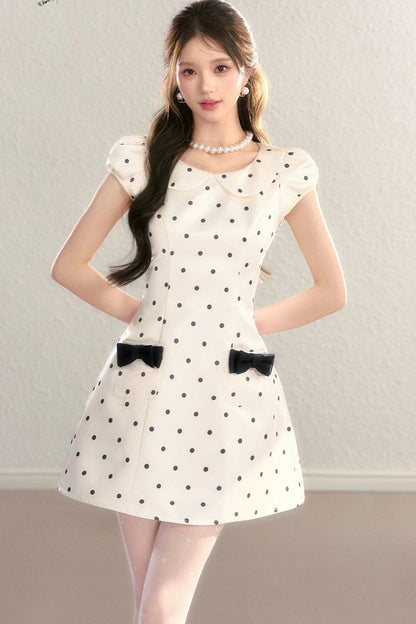 Elegant French Polka Dot A-Line Dress
