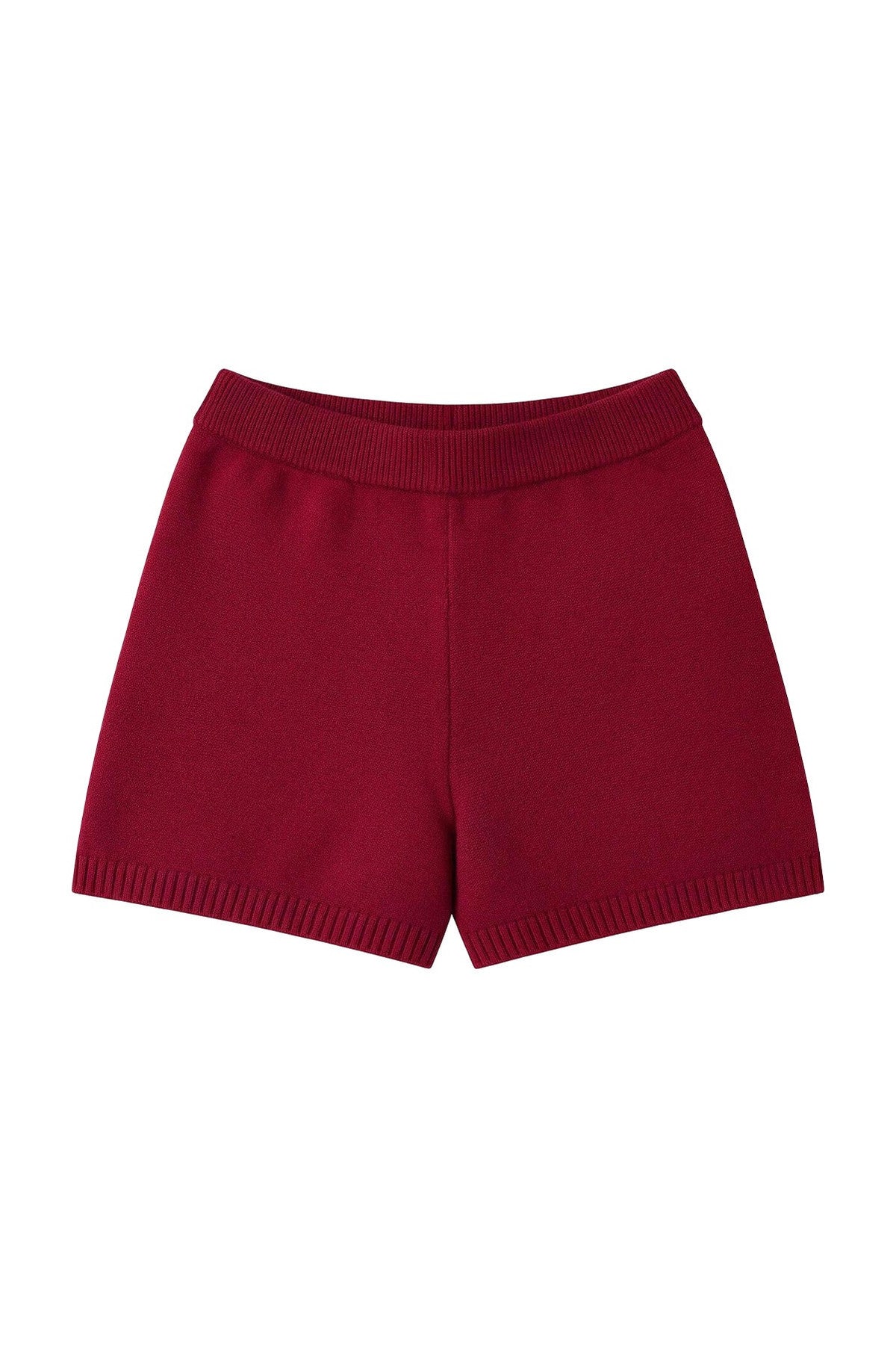 Red Off-Shoulder Knit Sweater and Shorts Set-Up