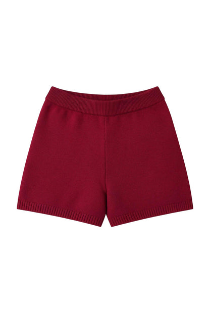 Red Off-Shoulder Knit Sweater and Shorts Set-Up