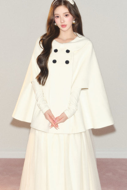 Manteau cape châle en laine croisé à col Claudine