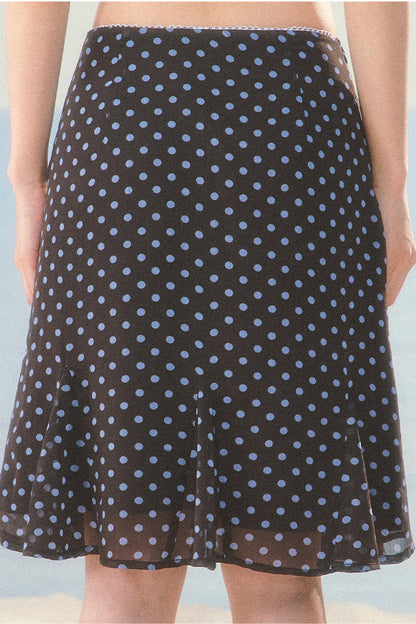 High-Waisted Chiffon Polka Dot Fishtail Skirt