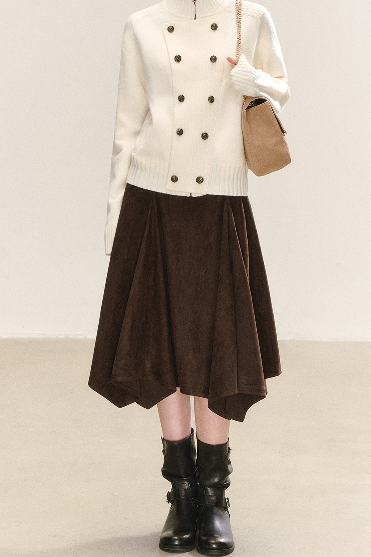 Asymmetrical Hem Pleated Skirt