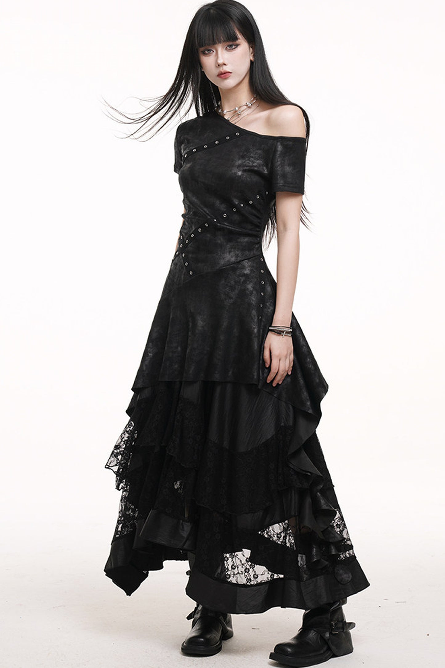 Irregular Off-Shoulder Black Dress