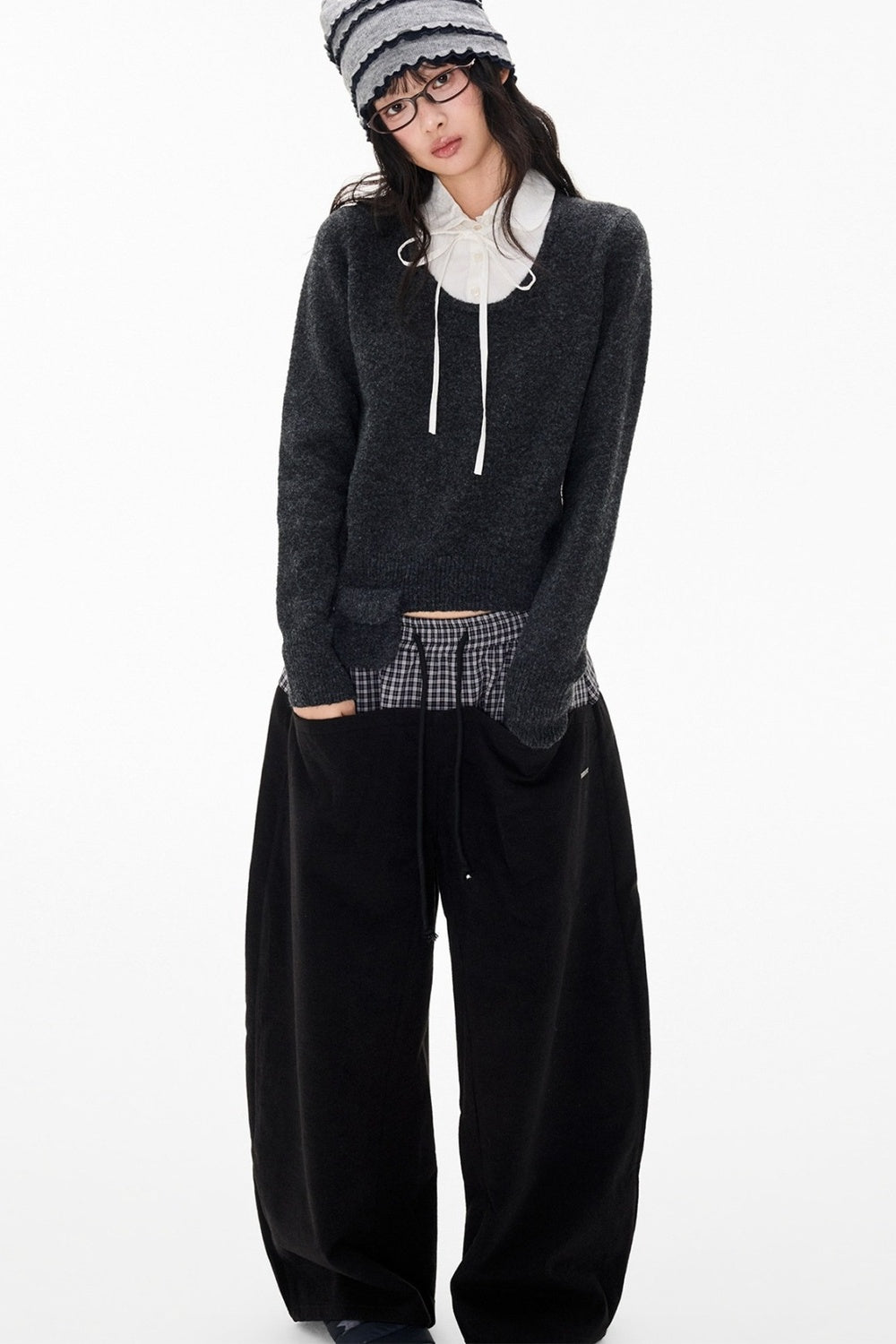 Patchwork Doll Collar Pullover Sweater